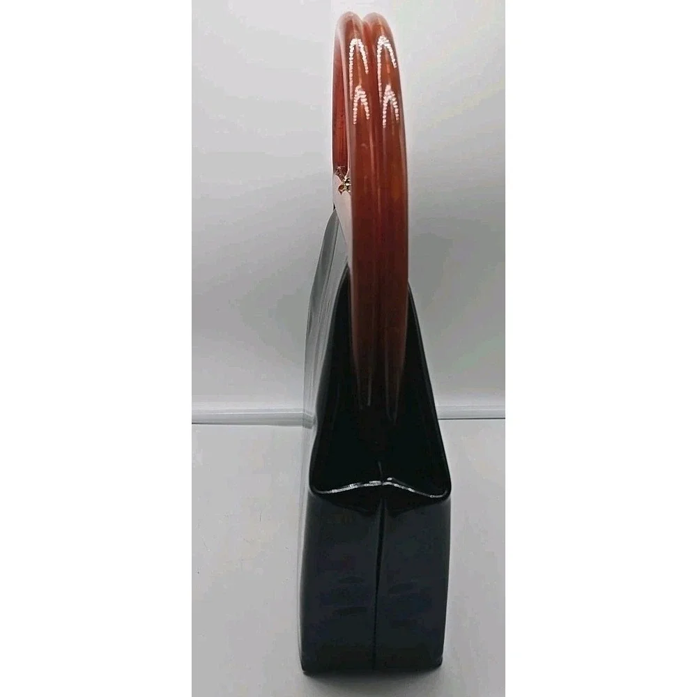 Vintage 50's Unique LUCITE PURSE Handbag AMBER US Pat. Black‎ Flowers